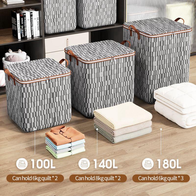 Portable Waterproof Storage Bag Large Capacity Zipper Clothes Organizer Duvet Bin Closet Storage Box for Travel Moving