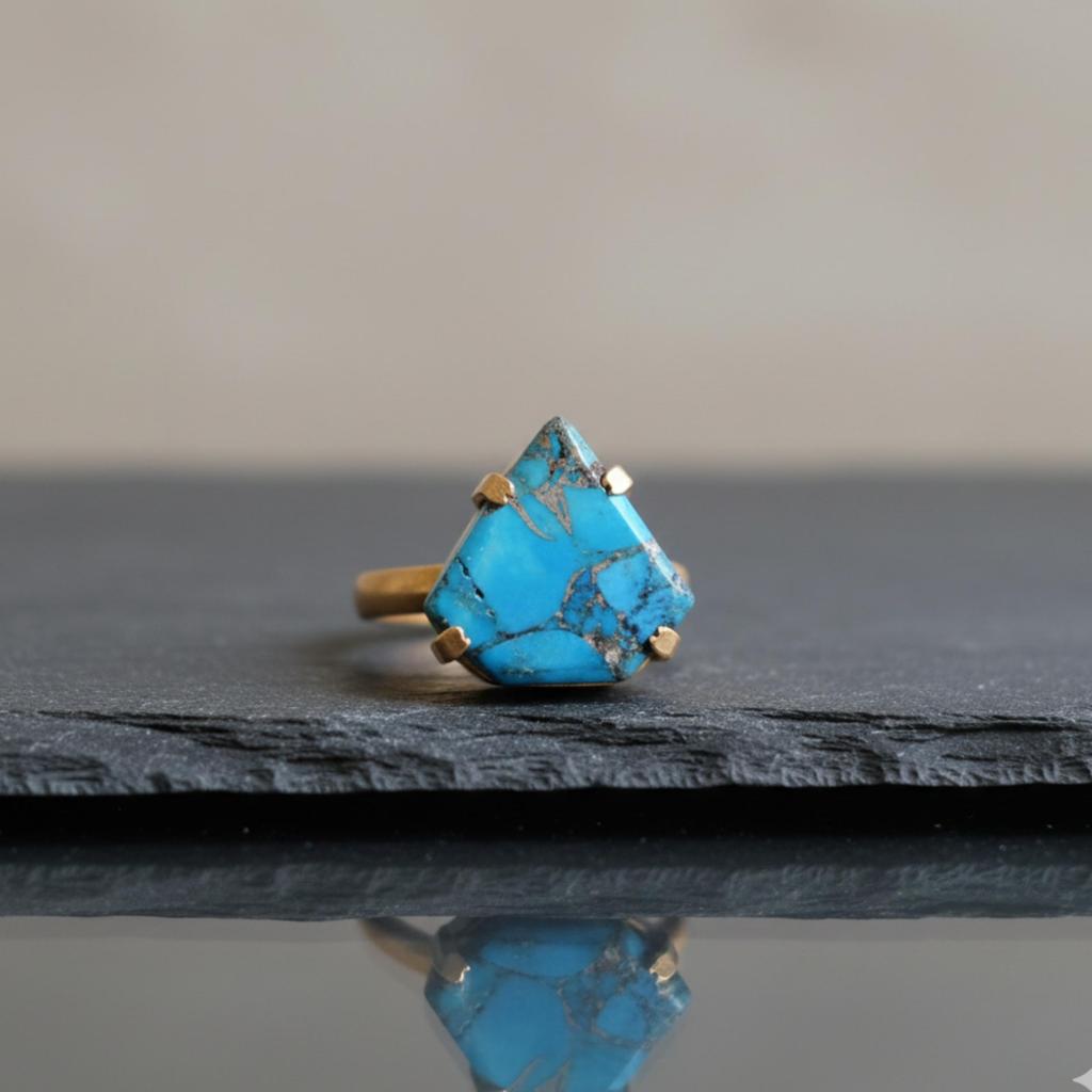 Blue Copper Turquoise Statement Ring, 925 Sterling Silver Jewelry, Handmade Trillion Cut Gemstone Ring