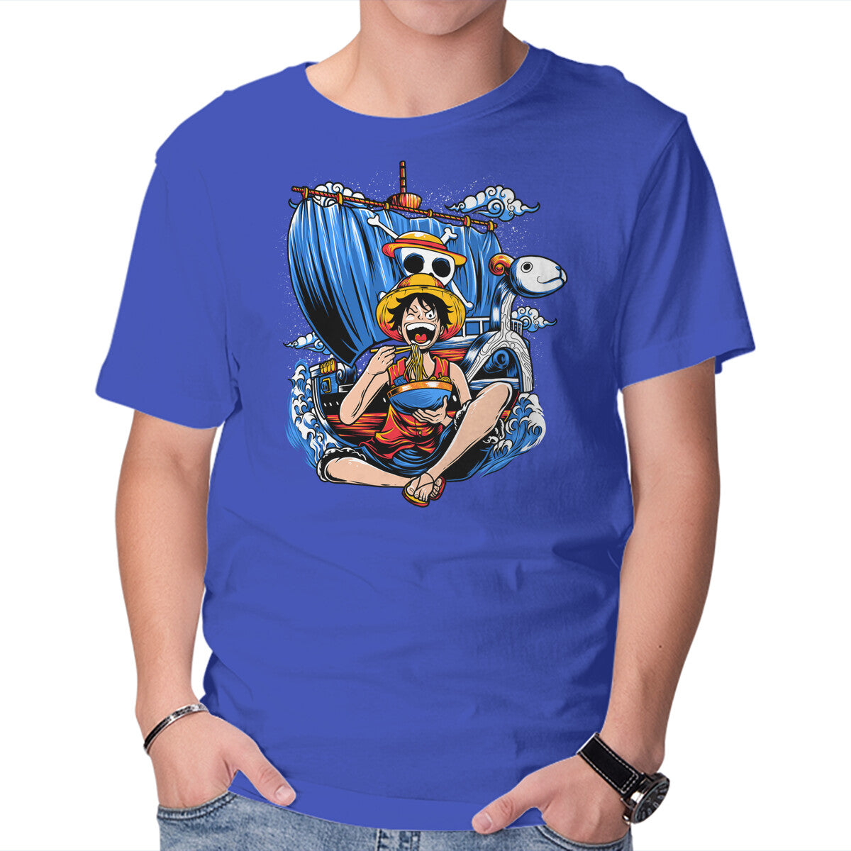 Unisex Crew Neck T-Shirt Pirate Ramen Graphic Short Sleeve Casual Tee S