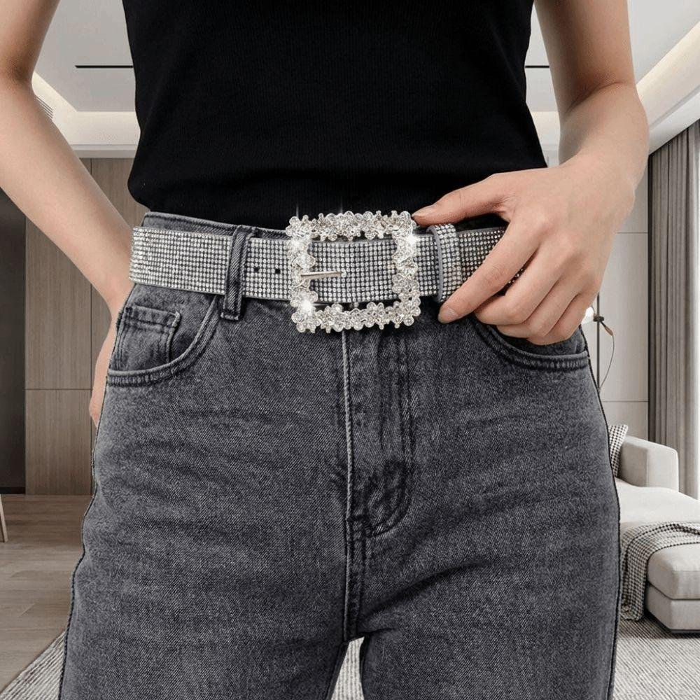 Luxury Sparkling Waistband Adjustable PU Leather Belt Rhinestone Waist Belt Women Gifts