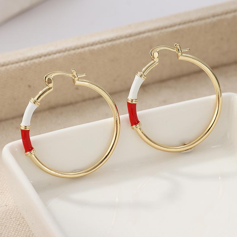 

Vintage Copper Material White and Red Decoration Golden Plated Hoop Earrings for Women Christmas Jewelry Accessories Crafts Gift