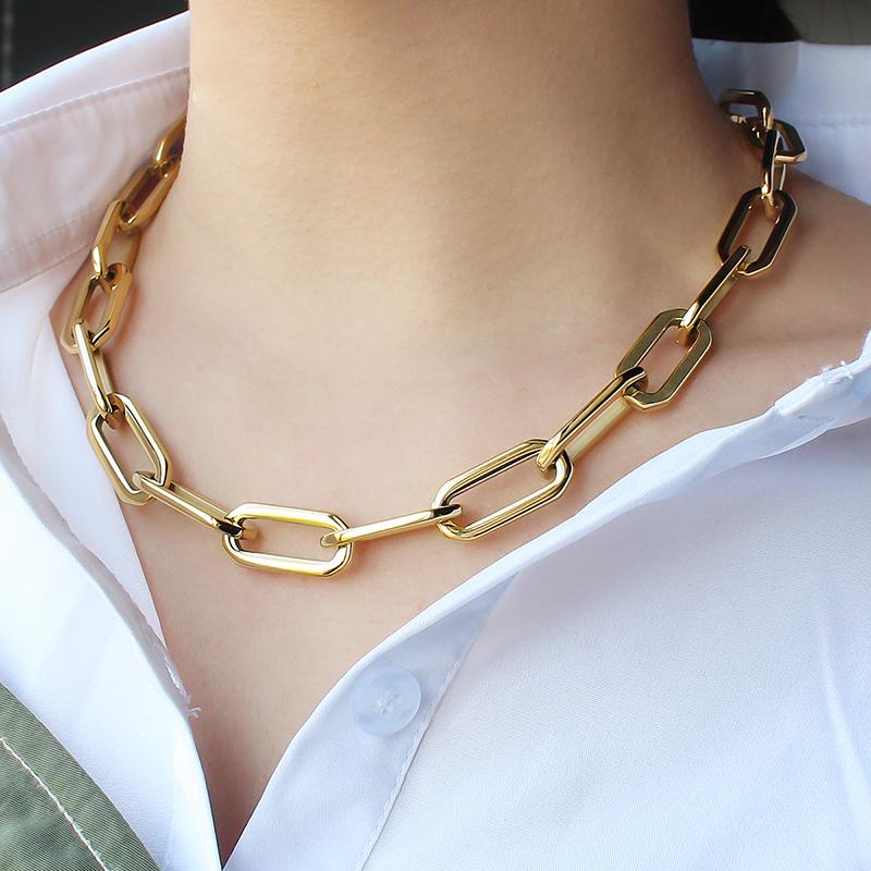 Gold Color Big Carabiner Lock Clasp Bracelet for Women Handmade Statement Necklace Set Chain Link Charm Femme Jewelry