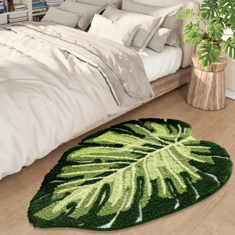 Tropical Green Leaf Bathroom Floor Mat Soft Plush Anti Slip Mat Bathroom Shower Bathtub Front Home Decoration