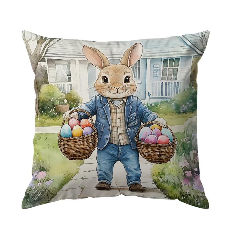 1 Pc Cute Bunny Cushion Cover Farmhouse Home Decor Pillowcase Cartoon Rabbit Printed Cushion Pillows Cover Happy Easter Decor