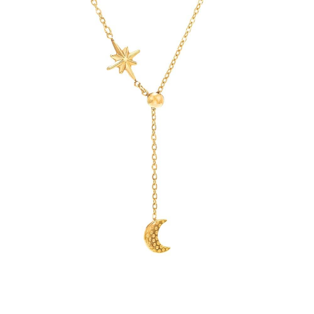 Trendy Star Moon Titanium Steel Necklace Women Small Pendant Jewelry 14K Gold Plated Fashion Gift