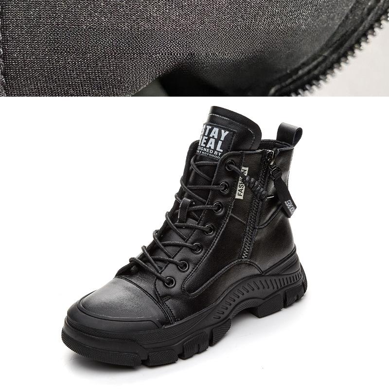 Spring Autumn High Top Casual Shoes Women Sports Style White Round Toe Side Zipper Thick Sole