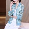 Kvinna Sommar Chiffong Tryckta Kappor Femlae Långärmad Lös Bomberjackor Damer Tryck Andningsbara Casual Dragkedja Koftor
