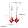 Square Red Natural Zircon Long Drop Earrings For Women  Rose Gold Color High Quality Daily Fine Vintage Jewelry
