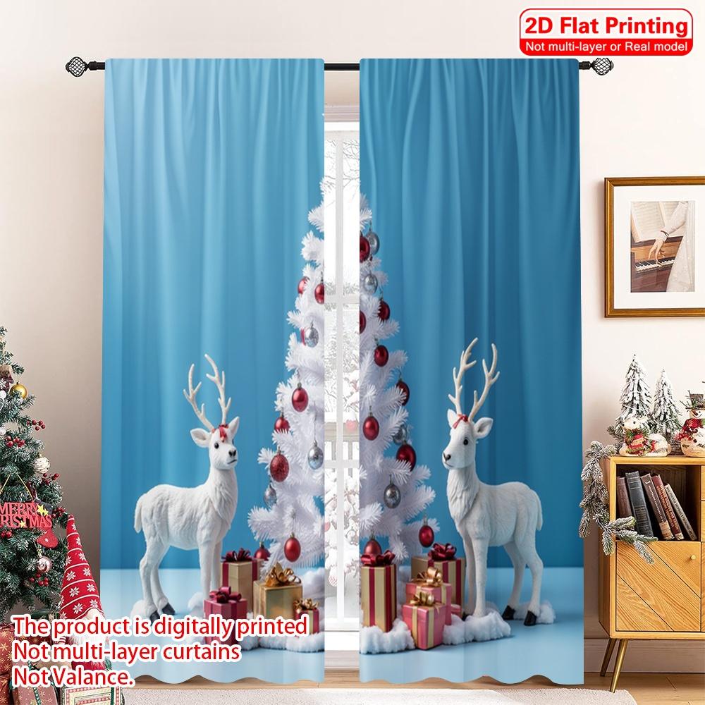 

2pcs 2D flat printing Merry Christmas Curtain White Deer Christmas Gift Fabric Without Electricity Party & Holiday Decor Perfect 52.50×116.00 CM 2pcs