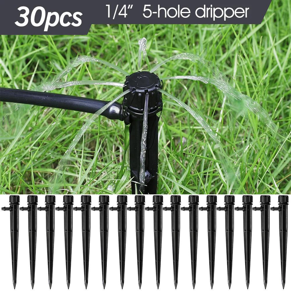 30PCS Garden 13cm Stake Drip Irrigation Sprinkler 360 Degree Adjustable Dripper Emitters for 4/7mm Hose Bonsai Plants Watering