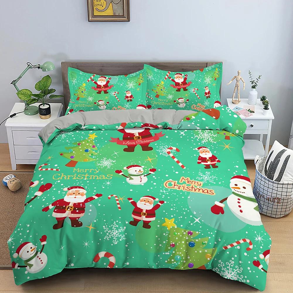 Comforter Christmas Bedding Set 3D Print Santa Claus King Queen Single Double Size Kids Polyester Bedding Set No Bed Sheet