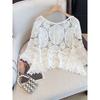 Korean Style Plus size women clothing Chubby Girl Spring/Summer Crochet Hollow Bell Sleeve Knit Casual Shirts Sun Protection Clothing M-4XL