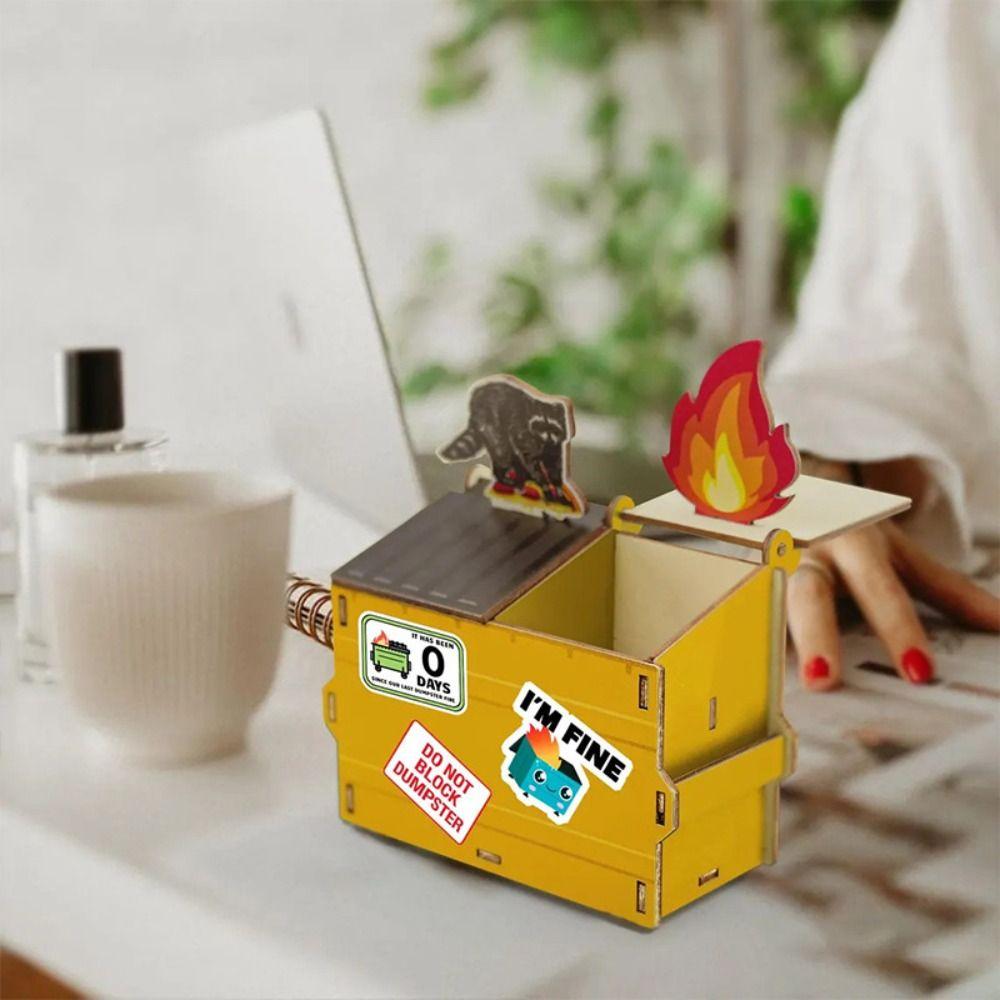 Model Doll Wood Pen Container Raccoon Desk Stationery Storage Wood Pen Holder  Office Desktop