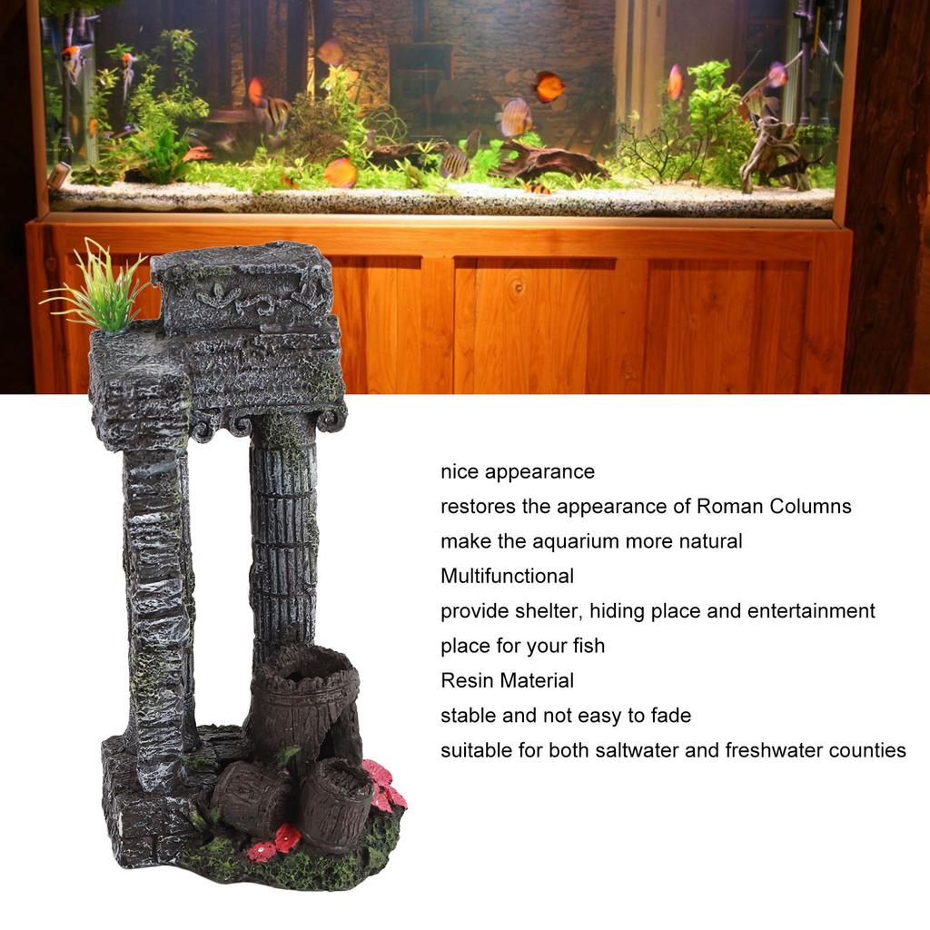 Aquarium Decoration Roman Columns Simulation Reusable Resin Fish   Landscape Ornament