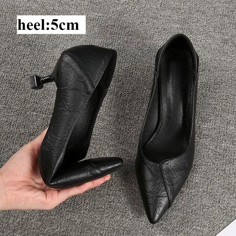 Pantofi cu toc înalt pentru stewardese, Tocuri groase pentru femei, Versatili și sexy pentru primăvară și toamnă, Pantofi simpli, Pantofi profesionali din piele neagră de dimensiuni mici