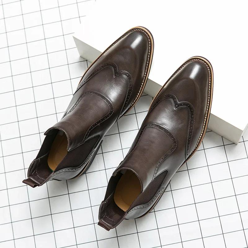 Fashion High Quality Chelsea Boots Leather Party Oxford Men Shoes Dress Shoes Men Yuppie Formal Boots For Men Classic Brogue Social Shoe