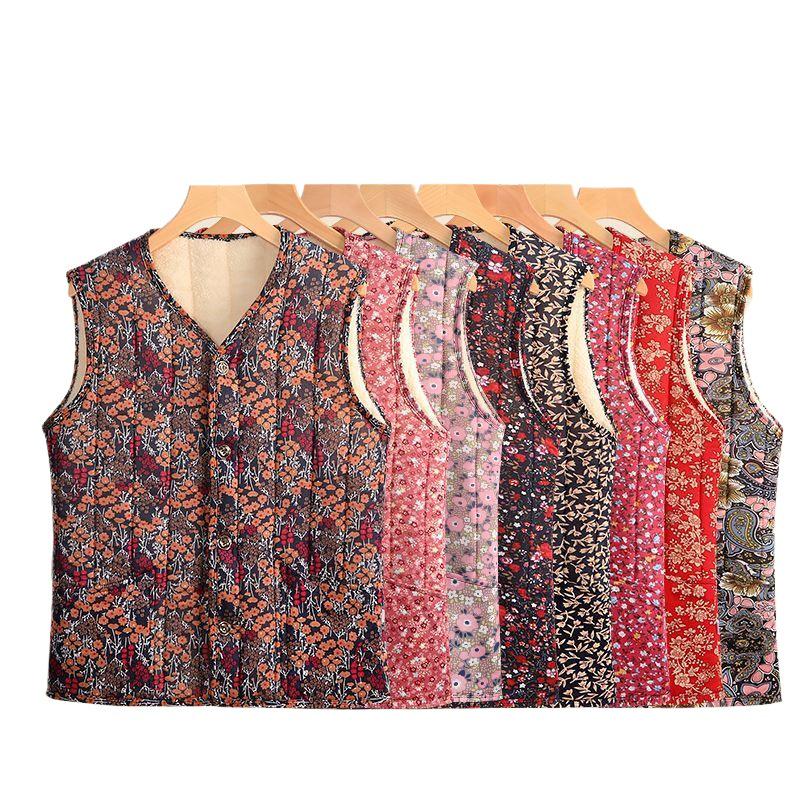 Květinová fleecem podšitá teplá vesta pro ženy středního a staršího věku