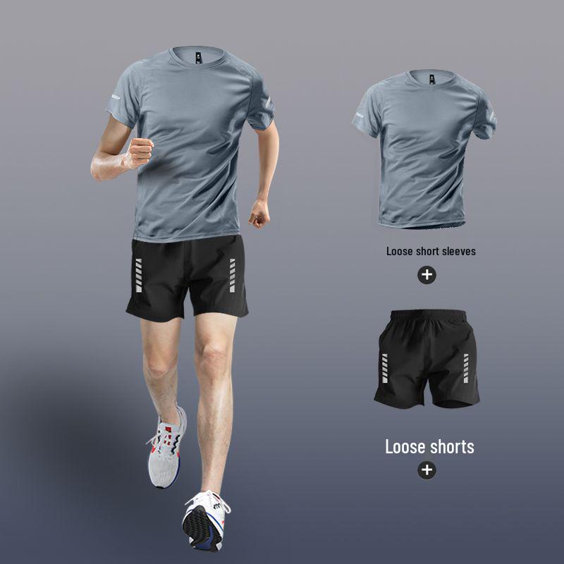 Men's Quick-Dry Summer Fitness Set: Ice Silk Short Sleeve & Tight Running Shorts