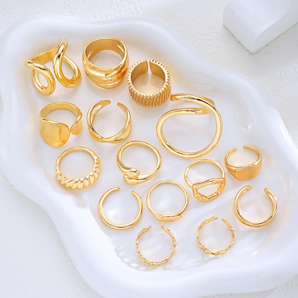 15 Pcs/Set Hip Hop Creative Irregular Rings for Women Men Punk Gold Color Exaggerated Hollow Out Knuckle Joint Ring Jewelry Gift