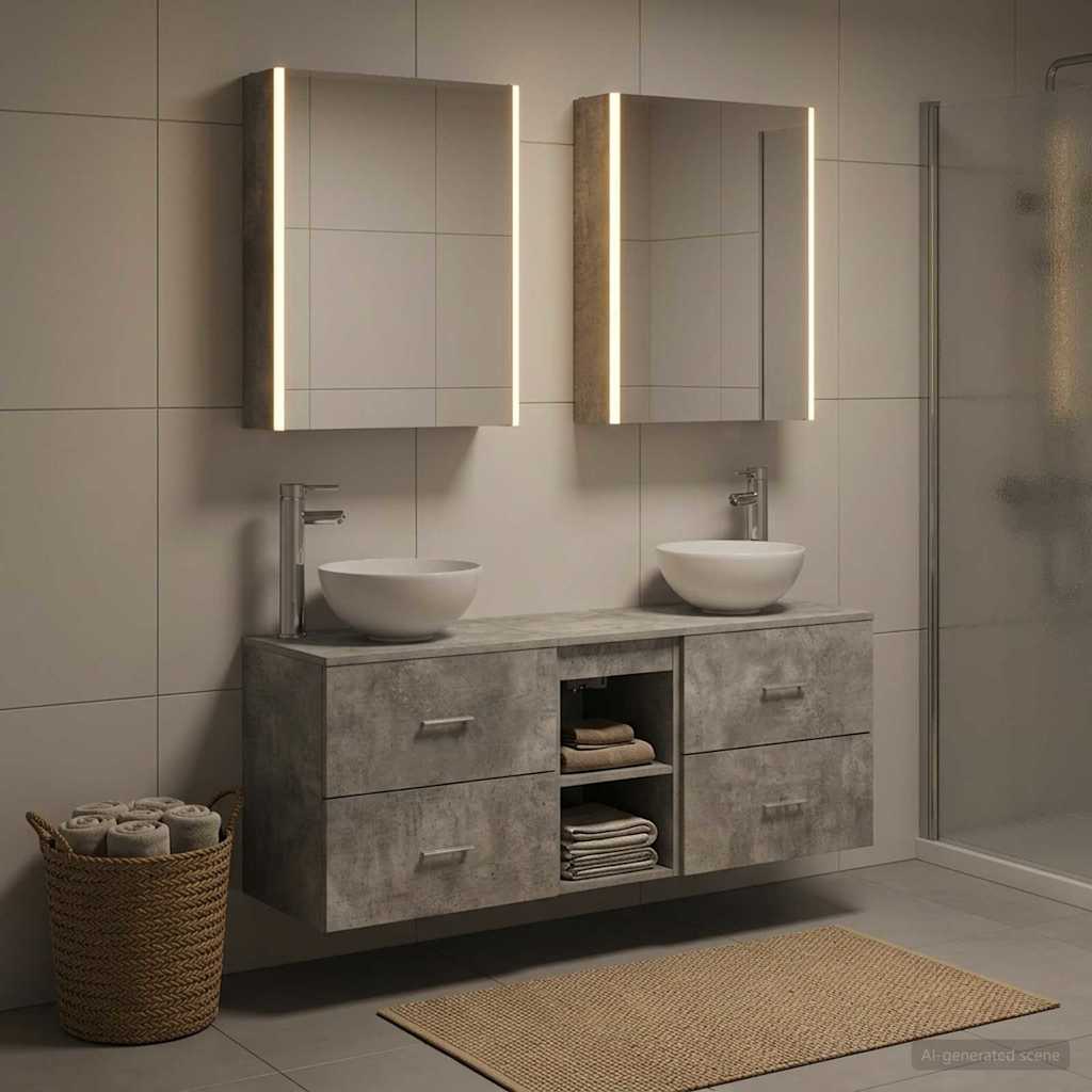 Bathroom Cabinet Set 5 Pcs Concrete Grey 53 X 15.5 X 70 Cm