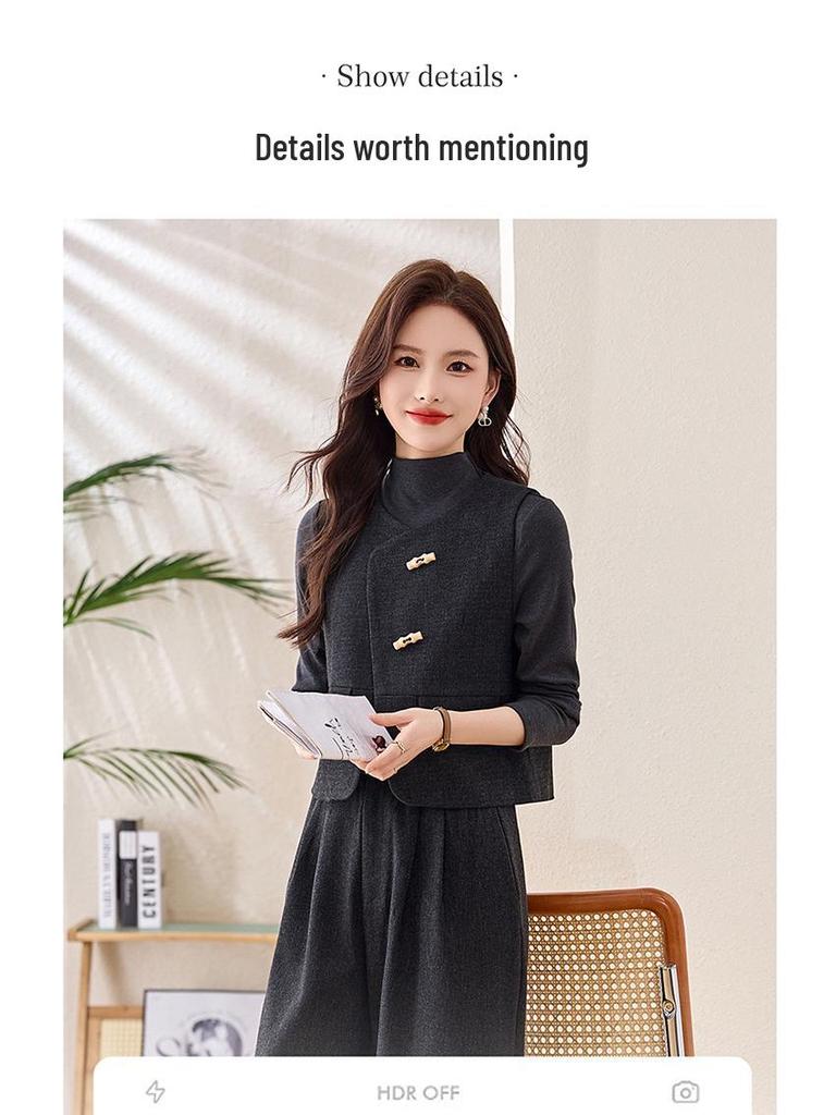 Spring 2025 Women's Fashion Suit: Three-Piece Temperament Vest with High Waist Wide-Leg Pants (ME5501)