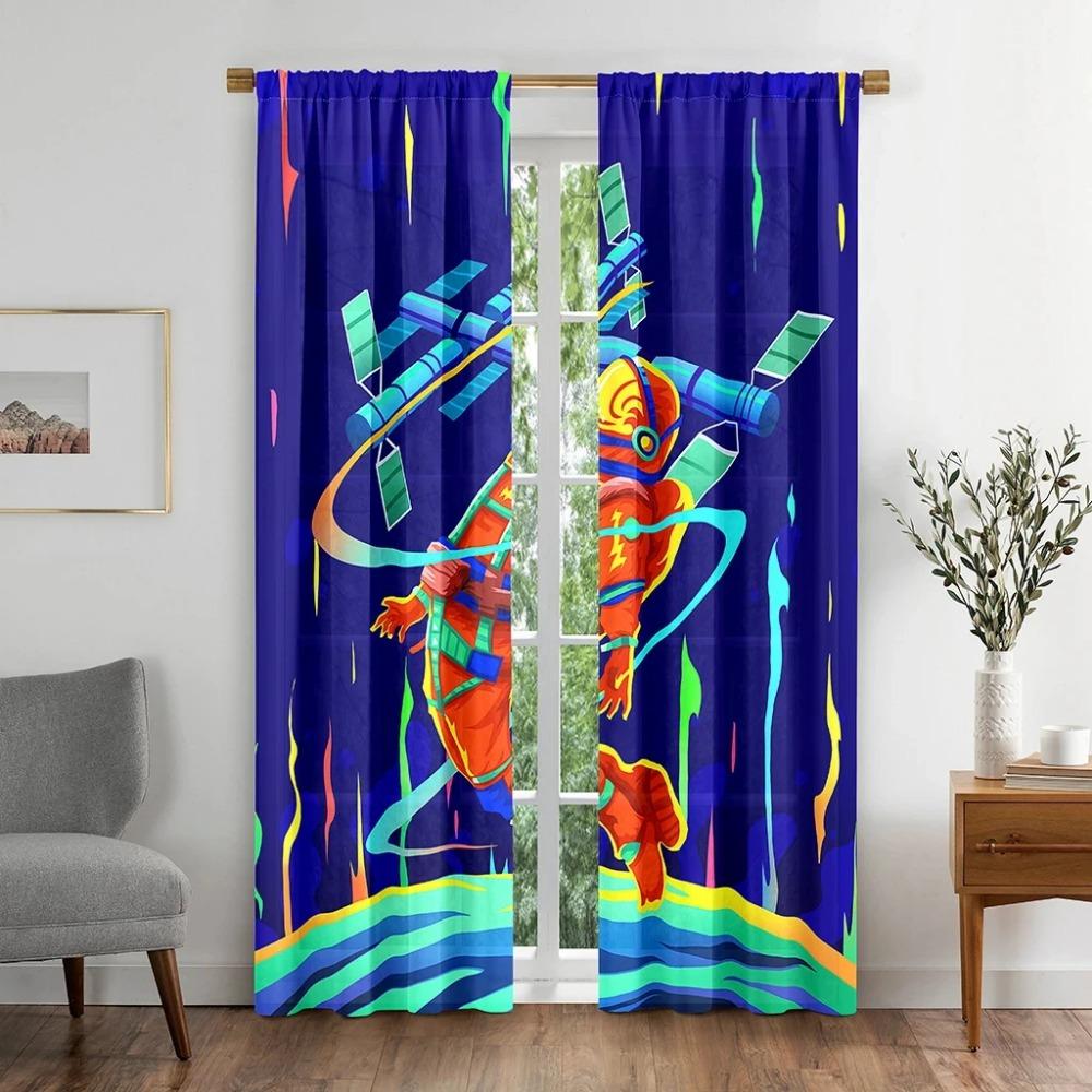 Cute Cartoon Outer Space Astronaut Curtain for Kids Boys Girls Bedroom 2 Panel High Shading New Fashion Various Color Pattern