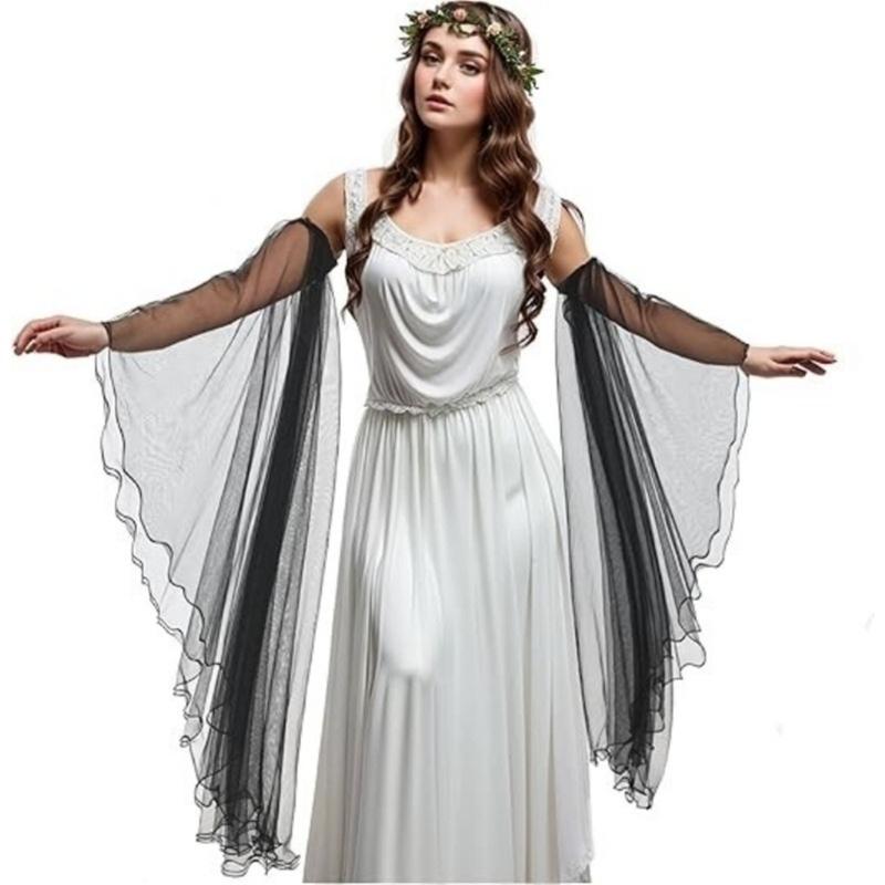 Luvas Longas de Tule Vitorianas Femininas Góticas Preto/Branco Chiffon Mangas Removíveis Vampiros Bruxa Fantasia Cosplay Presentes