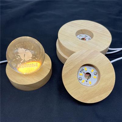 Base de Luz de Madera de 10 cm Soporte de Exhibición Giratorio con Luz LED de Madera Soporte para Lámpara