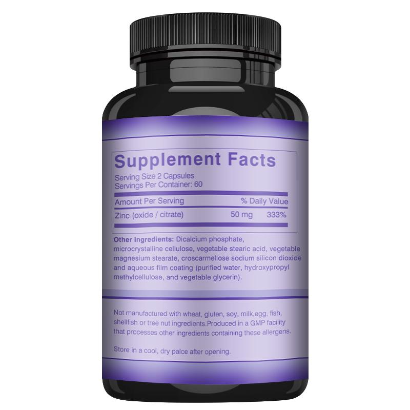 Pslalae Zinc Extract Capsules, 50 Mg Per Serving, High Purity, 120 Capsules, Suitable for Adults.
