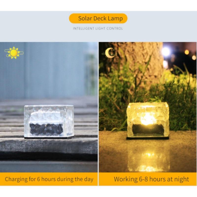 1500LM Solar Glass Brick Light Solar Ice Cube LED Light Crystal Brick Stone Lamp Garden Courtyard Pathway Patio Pool Decorative Festive