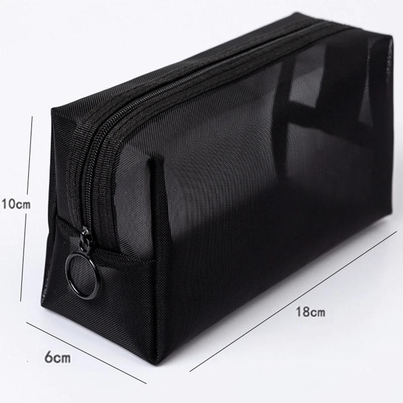 Black Mesh Makeup Bag Women Transparent Cosmetic Bag Small Large Portable Storage Bags Travel Toiletries Towel Organizer Pouch