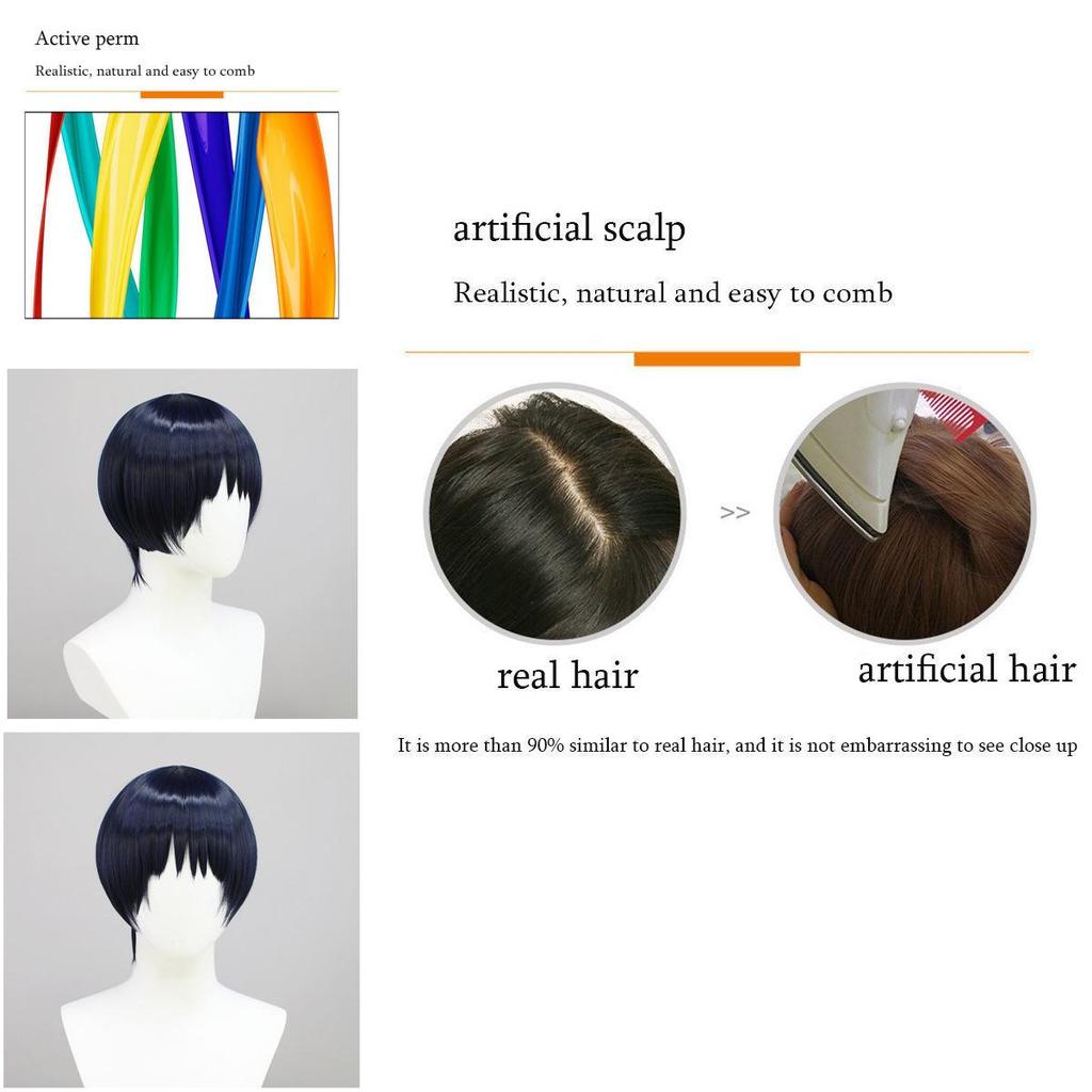 Genshin Impact Kunikuzushi Dunkelblau Cosplay Perücke Weiche Hochtemperaturfaser Verstellbare Passform Realistische Kopfhaut