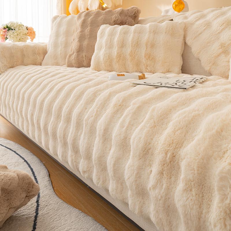 Cat-like Rabbit Plush Sofa Cushion Living Room Winter Thickened Sofa Cover Plush Cushion Sofa Cover Four Seasons