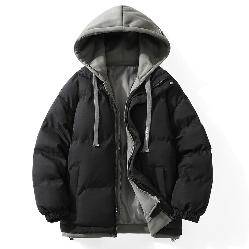 Fake Two-piece Cotton Coats for Men and Women, Autumn and Winter Trendy Brand Thickened Warm Down Cotton Coats, Loose Hooded Jackets for Couples