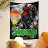 A hooded figure with a fiery face, machinery, and a sunset backdrop. Patterned tapestry for bedroom and living room home decor