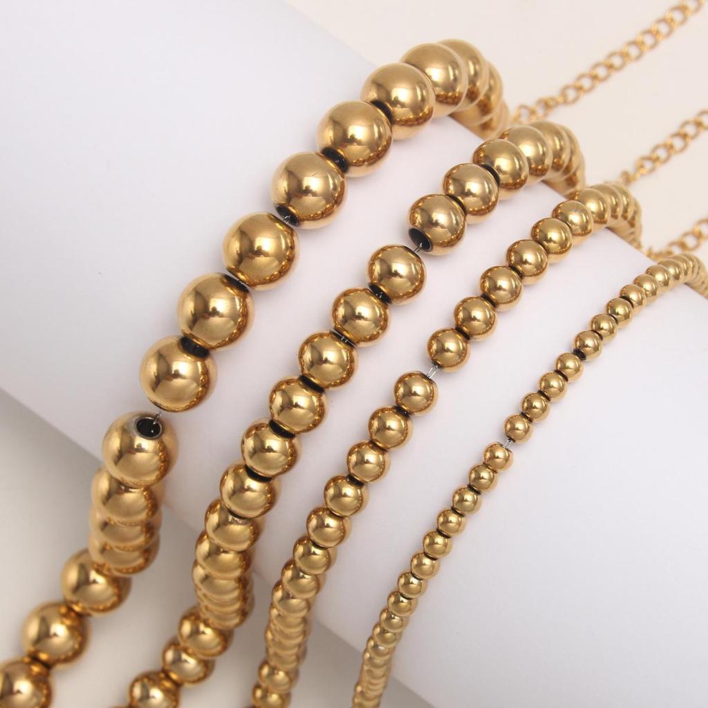 Classic Adjustable Gold, Silver, and Black Stainless Steel Beaded Bracelet (10/8/6/4MM)