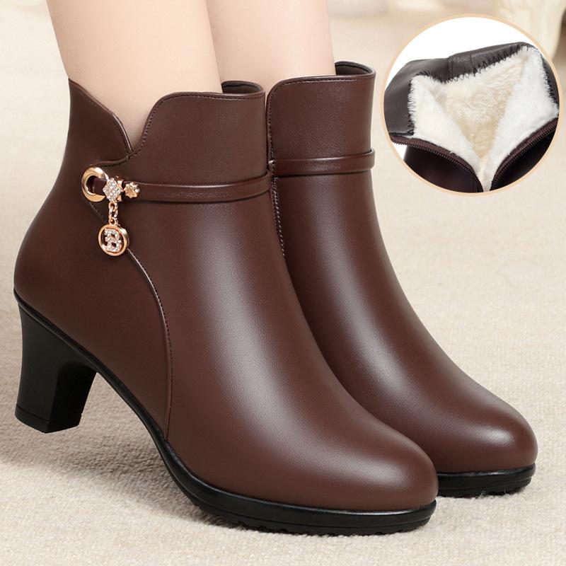 Women Boots High Heels 2025 New Winter Boots Women Elegant Fashion Thick Wool Warm Fashion Party Boots Mom Ladies Booties