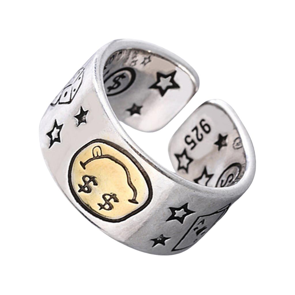 Retro Style Star and Smile Face Adjustable Size Opening Ring Handmade Ladies Finger Ring Fashion Statement Jewelry