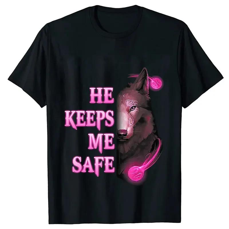 She Keeps Me Strong He Keeps Me Safe Couple Matching T Shirt Wolf Couple T Shirt Casual Black LOVER Shirt Tops Valentine Shirts