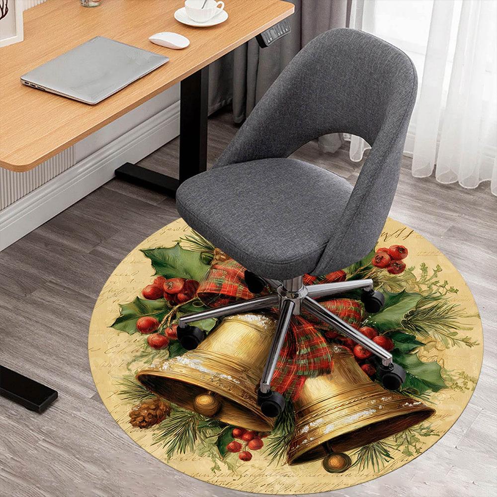 1PC Christmas bells Holly berries Office Round Area Rug, Under Office Chairs Bedroom Living Room Home Decor, Carpet for Office -1110156