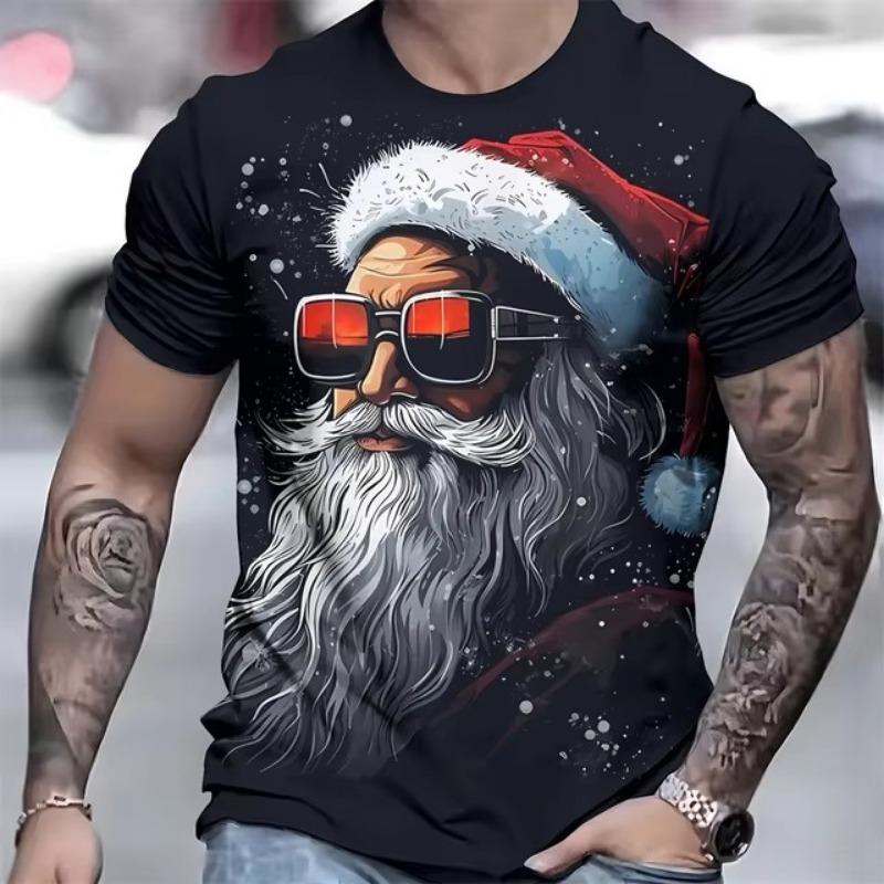 Zabawny nadruk Świętego Mikołaja Męski T-shirt Świąteczne Koszulki Krótki Rękaw Topy Moda Casual Streetwear Oversize T-shirt Odzież Męska