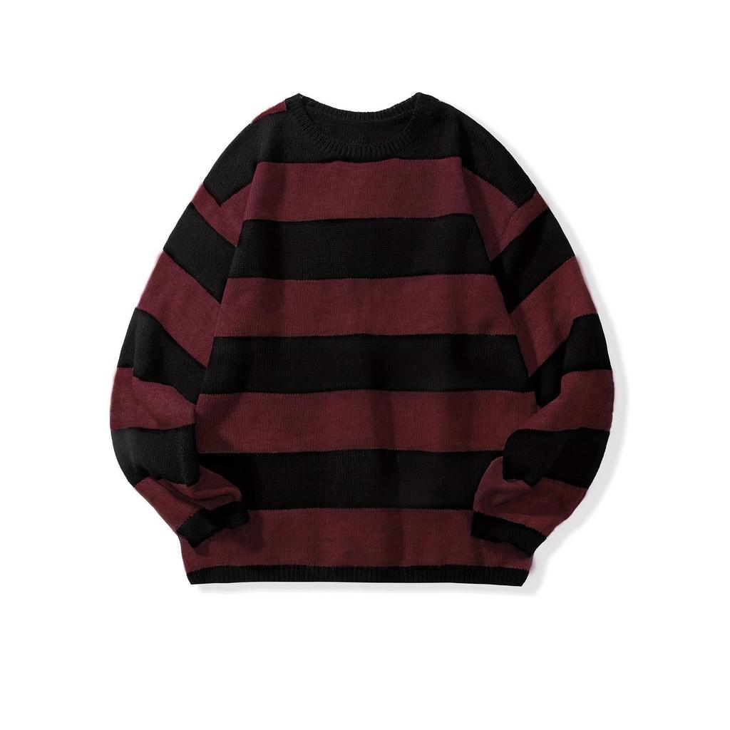 Men's Retro Wool Knitwear: Color Block Striped, Round Neck, Soft & Cozy, Loose Fit, Autumn/Winter Edition.