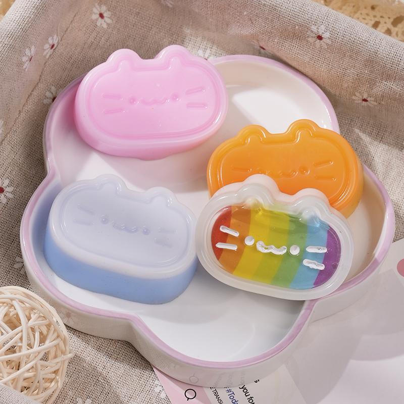 Kawaii Cheese Cat Squishy Rainbow Color Mochi Squishy