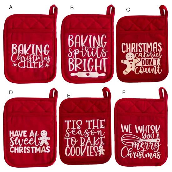 1 Pair Oven Mittens Christmas Style Thickened Ant-scalding Heat Insulated Hanging Hole Soft Oven Mitts Kitchen Cooking Baking Gift Oven Gloves