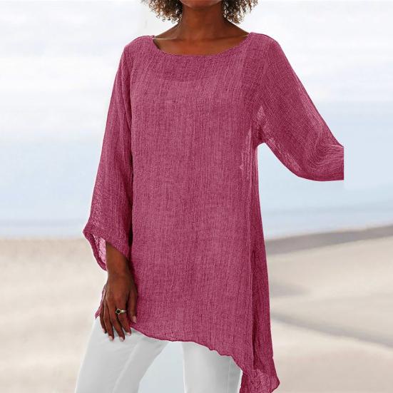 Elegantní Dámské Podzimní O-výstřih Dlouhý Rukáv Nepravidelný Spodní Lem Volný Svetr Tričko Halenka