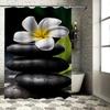 White Flower on Zen Stones Waterproof Shower Curtain Heat Resistant Machine Washable Non-Transparent 180x180cm