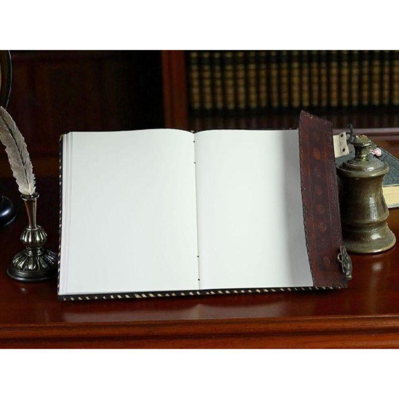 Seven Stone Leather Journal – Large Grimoire Book, Wedding Guest Book, Leather Photo Album, Spell Book, Witchcraft Gift Idea, Book of shadow