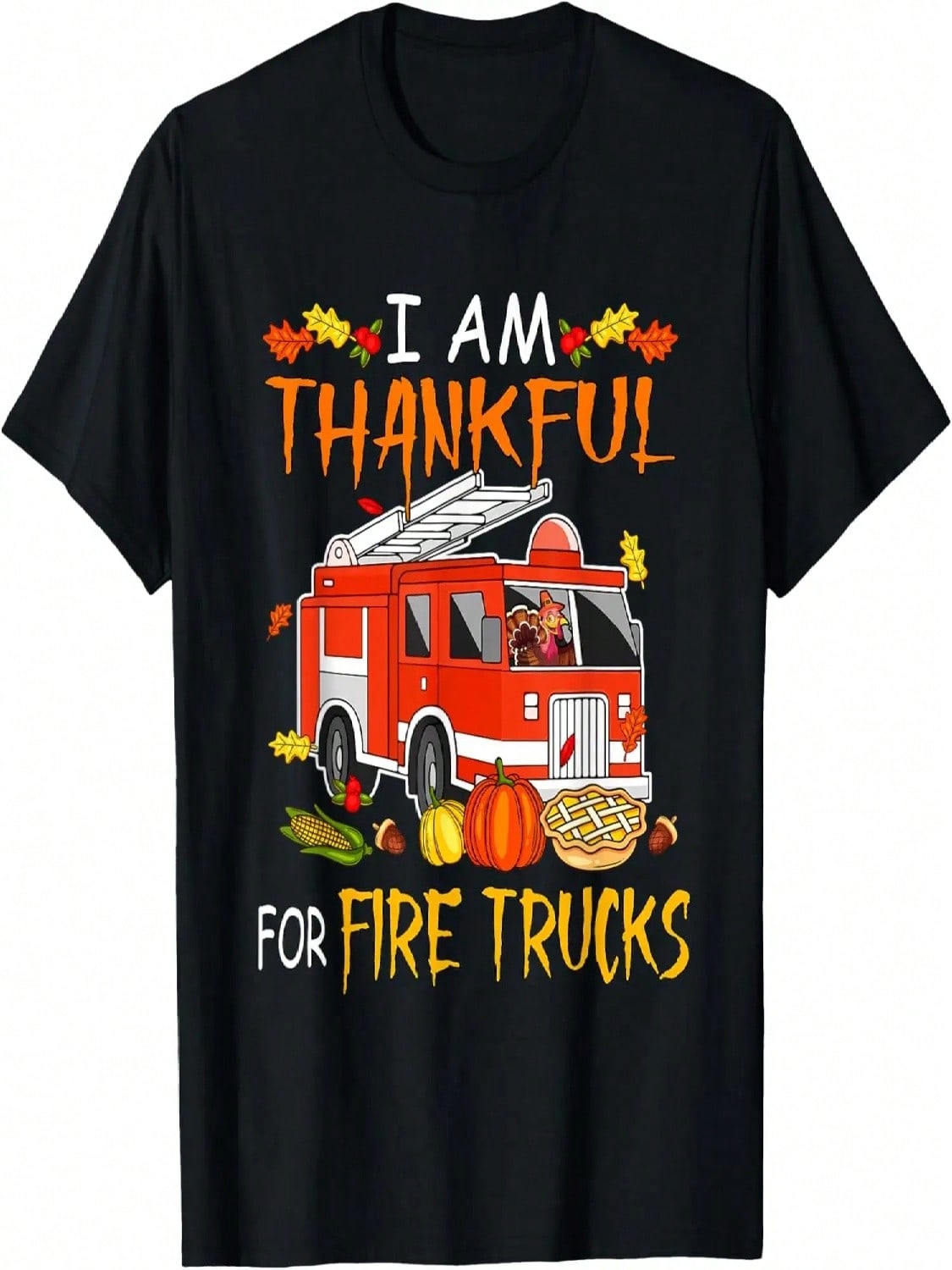 Thankful For Fire Trucks Funny Turkey Driving Driver T-Shirt S разноцветный