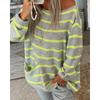 Loose Fit Round Neck Long Sleeve Striped Color Block Pullover Sweater For Women