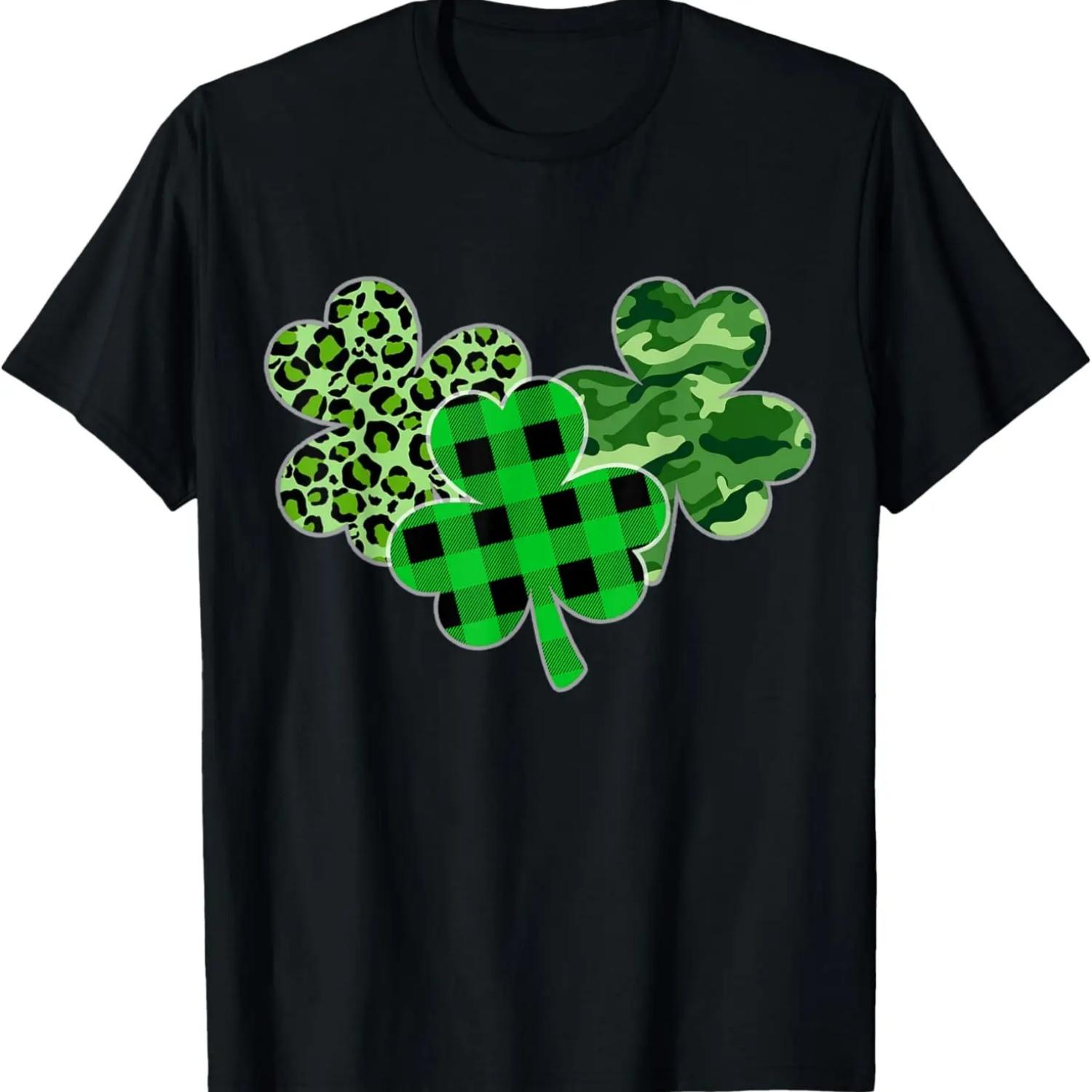 Plaid Shamrock Leopard Camouflage Funny St Patricks Day Gift T-Shirt S
